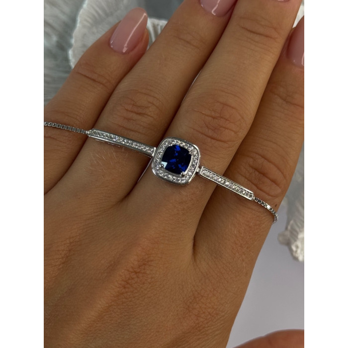 925 Sterling Silver Sapphire & Cz Bracelet Sizable