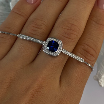 925 Sterling Silver Sapphire & Cz Bracelet Sizable