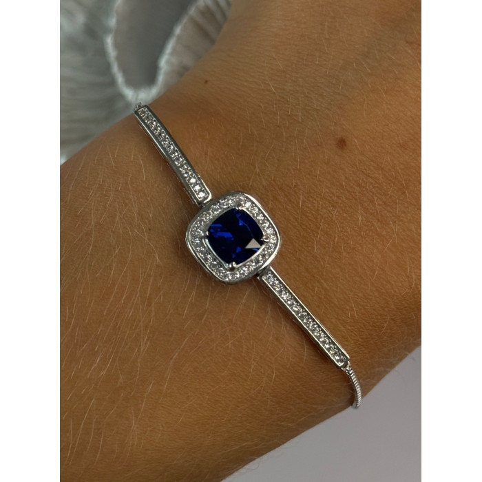 925 Sterling Silver Sapphire & Cz Bracelet Sizable
