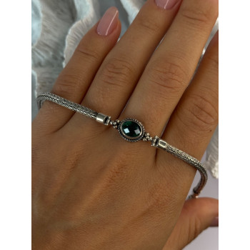 925 Sterling Silver Emerald Bracelet Length 7/7.5