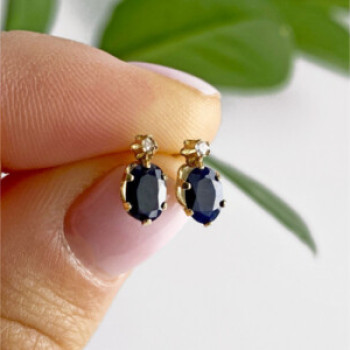 14K Yellow Gold Almandine & Diamond Earrings