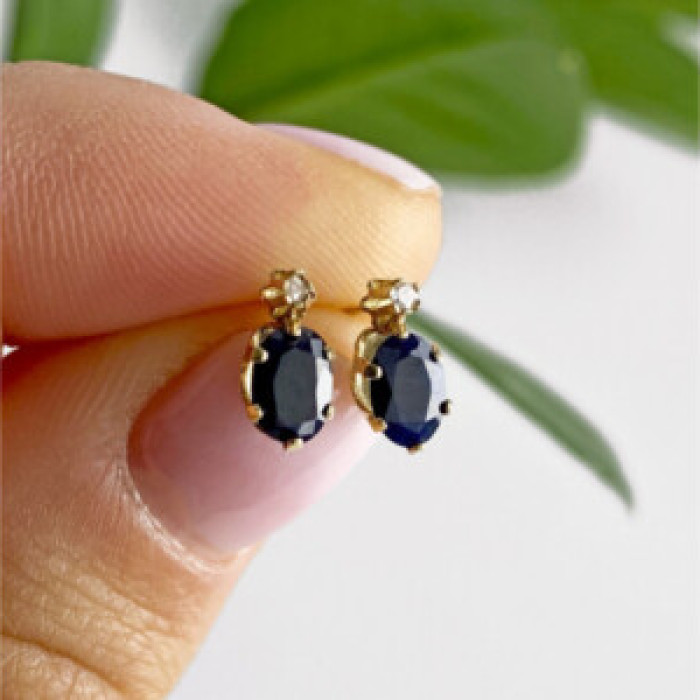 14K Yellow Gold Almandine & Diamond Earrings