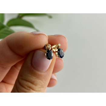 14K YELLOW GOLD ALMANDINE & DIAMOND EARRINGS