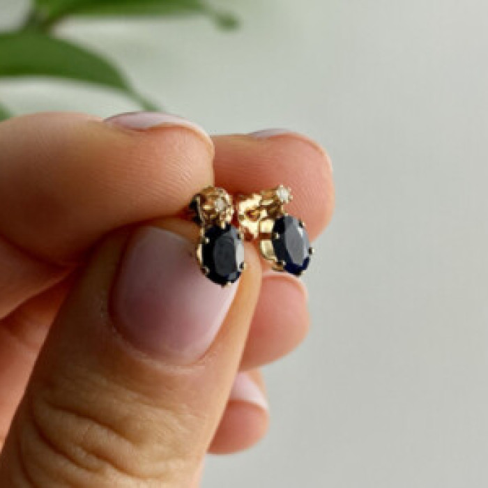 14K Yellow Gold Almandine & Diamond Earrings
