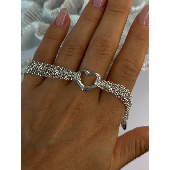 925 Sterling Silver 6 Chain Italy Heart Bracelet Length 7