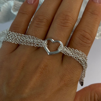 925 Sterling Silver 6 Chain Italy Heart Bracelet Length 7