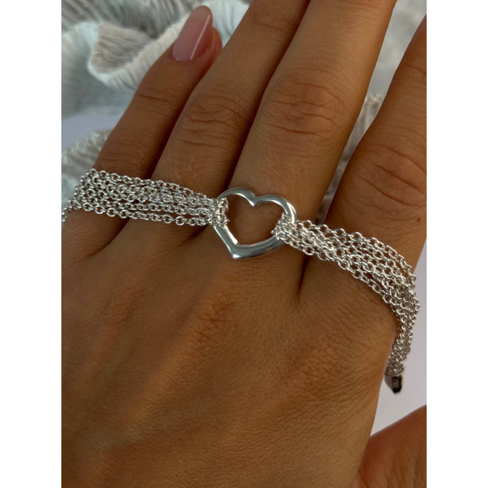 925 Sterling Silver 6 Chain Italy Heart Bracelet Length 7