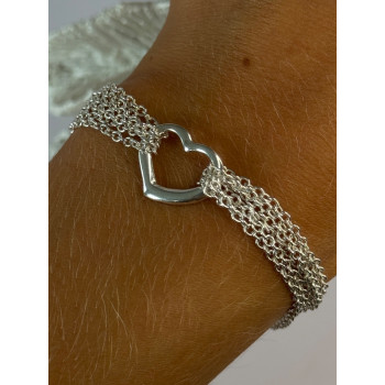 925 Sterling Silver 6 Chain Italy Heart Bracelet Length 7