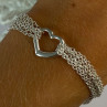 925 Sterling Silver 6 Chain Italy Heart Bracelet Length 7