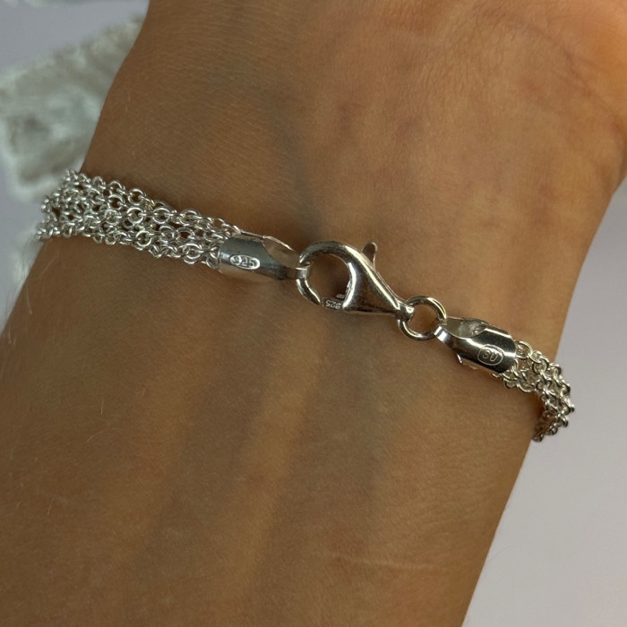925 Sterling Silver 6 Chain Italy Heart Bracelet Length 7