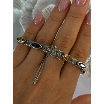 Vintage 925 Sterling Silver Multi Color Gemstones Bracelet Length 7