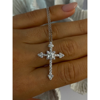 925 Sterling Silver Cross Cz Necklace Length 17/15 inch