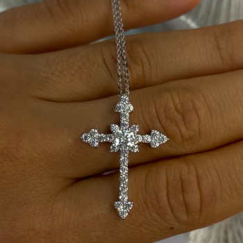 925 Sterling Silver CZ Chain With Cross Length 17/15 in