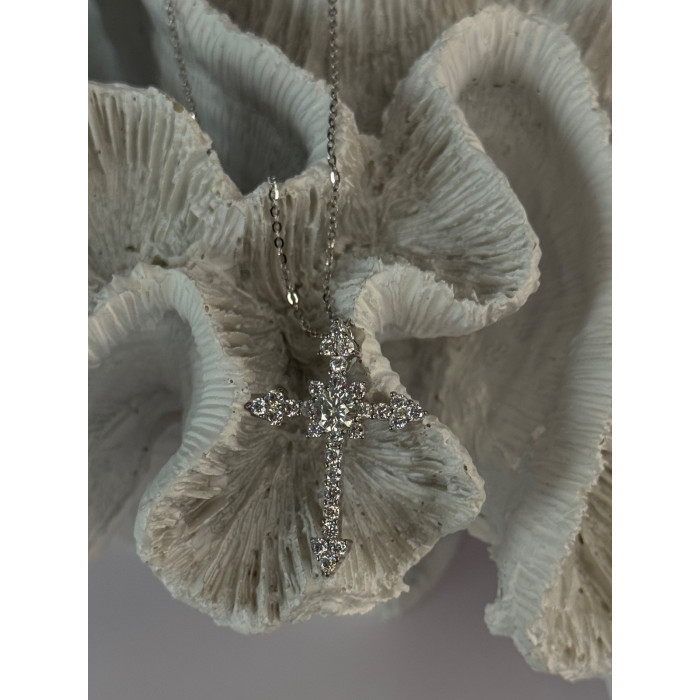 925 Sterling Silver Cross Cz Necklace Length 17/15 inch