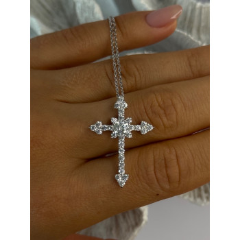 925 Sterling Silver Cross Cz Necklace Length 17/15 inch