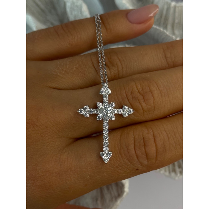925 Sterling Silver Cross Cz Necklace Length 17/15 inch