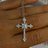 925 Sterling Silver CZ Chain With Cross Length 17/15 in