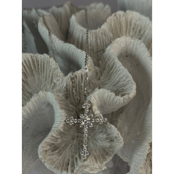 925 Sterling Silver Cross Cz Necklace Length 17/15 inch