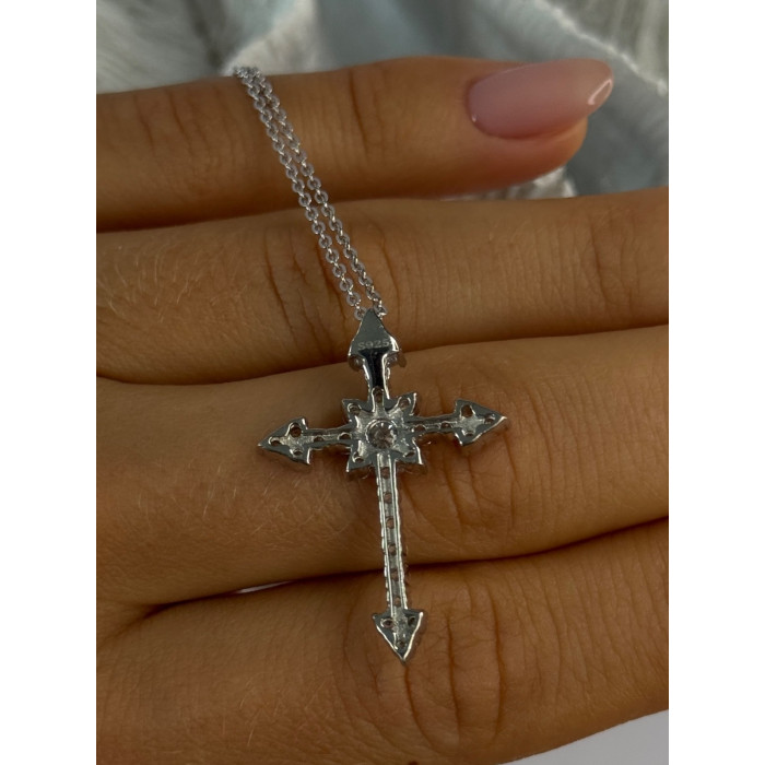 925 Sterling Silver Cross Cz Necklace Length 17/15 inch