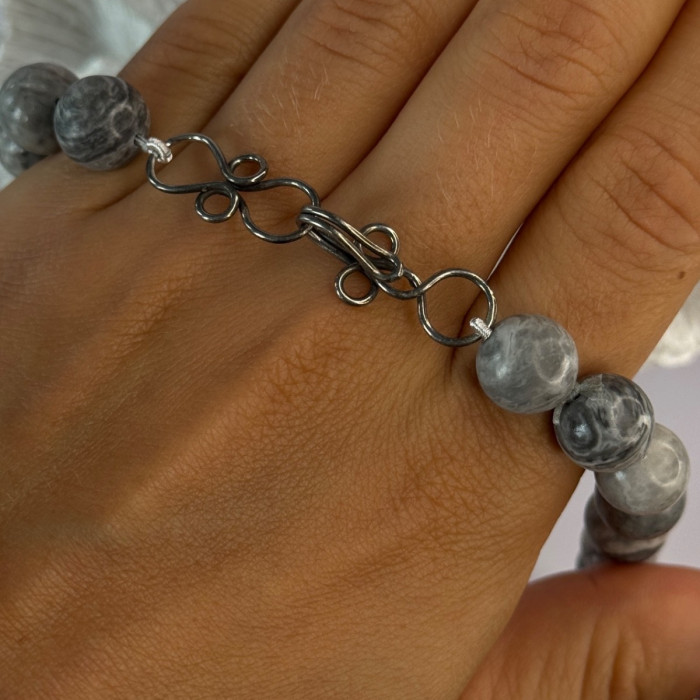 Elegant Design 925 Sterling Silver Jasper Necklace Length 18.5