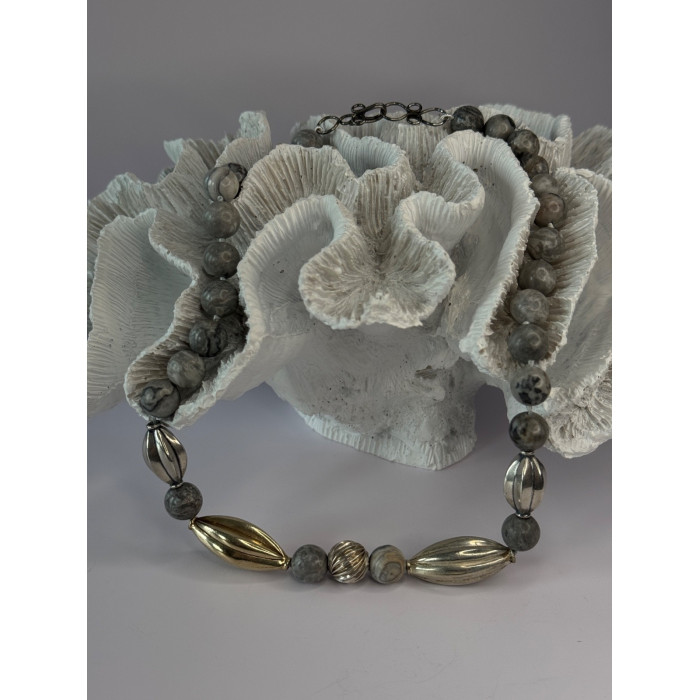 Elegant Design 925 Sterling Silver Jasper Necklace Length 18.5