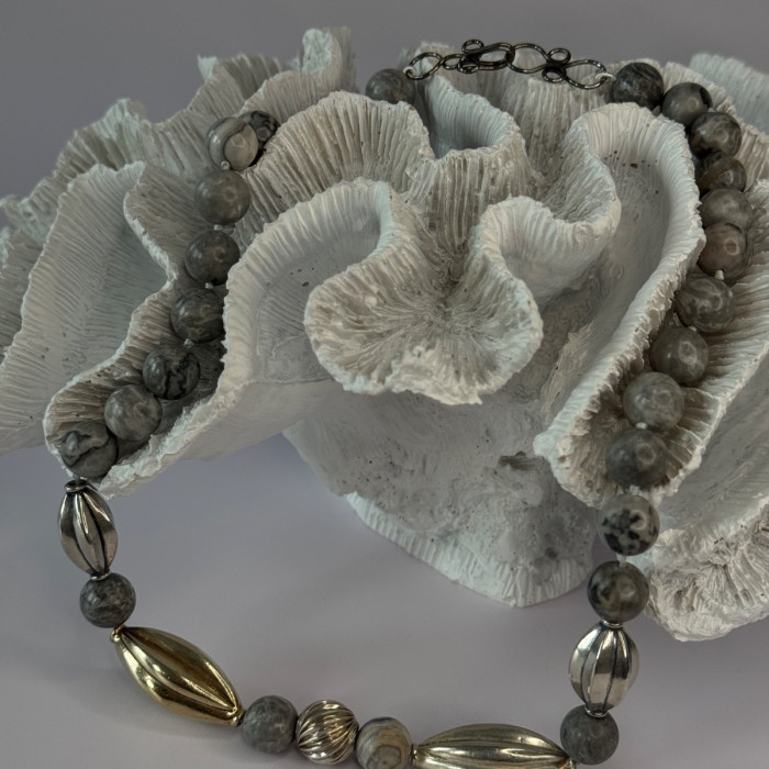 Elegant Design 925 Sterling Silver Jasper Necklace Length 18.5