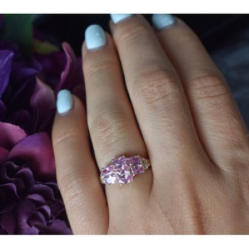 925 Sterling Silver Pink CZ Ring Size 6.5
