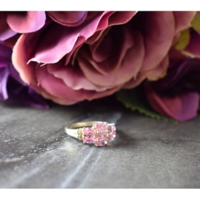 925 Sterling Silver Pink CZ Ring Size 6.5
