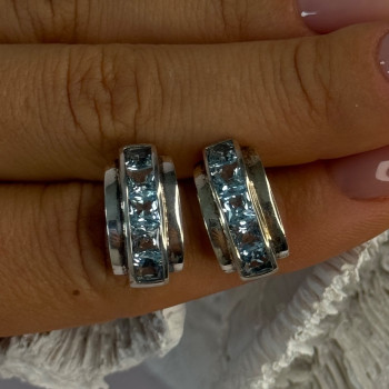 925 Sterling Silver Topaz Earrings Length 0.70 Inch