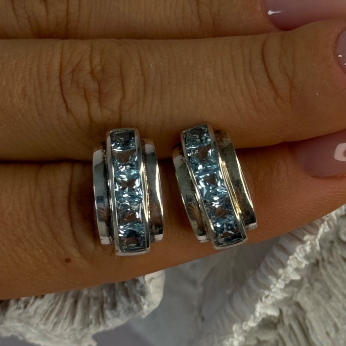 925 Sterling Silver Topaz Earrings Length 0.70 Inch