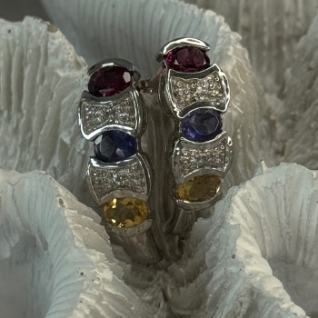 925 Sterling Silver Ruby Tanzanite Citrine Diamond Earrings Length 0.90 Inch