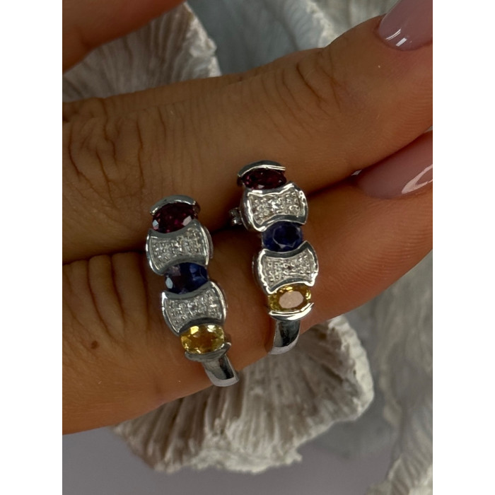 925 Sterling Silver Ruby Tanzanite Citrine Diamond Earrings Length 0.90 inch