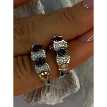 925 Sterling Silver Ruby Tanzanite Citrine Diamond Earrings Length 0.90 inch