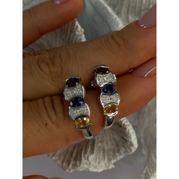 925 Sterling Silver Ruby Tanzanite Citrine Diamond Earrings Length 0.90 inch