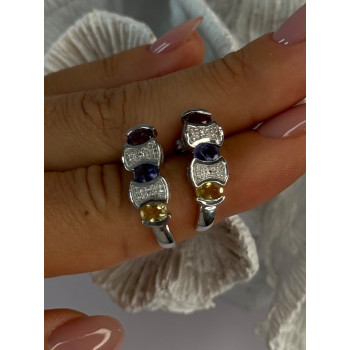 925 Sterling Silver Ruby Tanzanite Citrine Diamond Earrings Length 0.90 inch