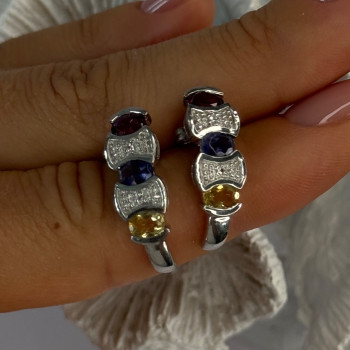 925 Sterling Silver Ruby Tanzanite Citrine Diamond Earrings Length 0.90 Inch