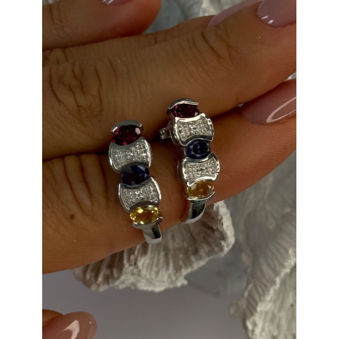 925 Sterling Silver Ruby Tanzanite Citrine Diamond Earrings Length 0.90 inch