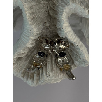 925 Sterling Silver Ruby Tanzanite Citrine Diamond Earrings Length 0.90 inch