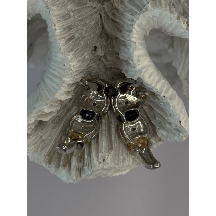 925 Sterling Silver Ruby Tanzanite Citrine Diamond Earrings Length 0.90 inch