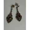 925 Sterling Silver Garnet & Marcasite Earrings Length 1.5 Inch