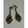 925 Sterling Silver Garnet & Marcasite Earrings Length 1.5 Inch