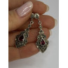 925 Sterling Silver Garnet & Marcasite Earrings Length 1.5 Inch