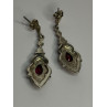 925 Sterling Silver Garnet & Marcasite Earrings Length 1.5 Inch