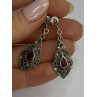 925 Sterling Silver Garnet & Marcasite Earrings Length 1.5 Inch