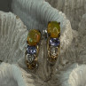 925 Sterling Silver Yellow Opal & Tanzanite Earrings Length 0.70 Inch
