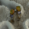 925 Sterling Silver Yellow Opal & Tanzanite Earrings Length 0.70 Inch