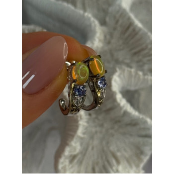 925 Sterling Silver Yellow Opal & Tanzanite Earrings Length 0.70 inch