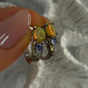 925 Sterling Silver Yellow Opal & Tanzanite Earrings Length 0.70 Inch