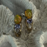 925 Sterling Silver Yellow Opal & Tanzanite Earrings Length 0.70 Inch