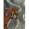 925 Sterling Silver Yellow Opal & Tanzanite Earrings Length 0.70 inch